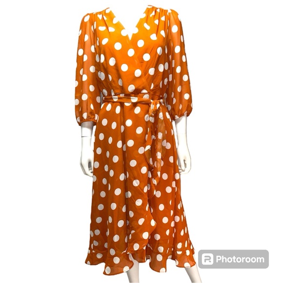 NWT Danny and Nicole Orange White Polka Dot Fit and Flare Pin Up Dress Size 10 - Picture 2 of 10